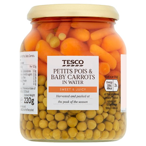 Tesco Petits Pois & Baby Carrot Water 340G