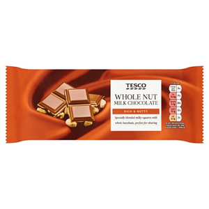 Tesco Whole Nut Milk Chocolate Bar 200G