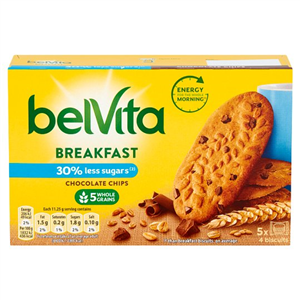 Belvita Breakfast Reduced Sugar Chocolate Chips Biscuit 5 Pack 225g