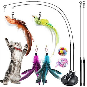 ROSAUI Cat Toy, Cat Toys Self-Entertainment - Interactive and Stimulating for Cats - Complete Set with Bird, Suction Cup Cat Wand, and More