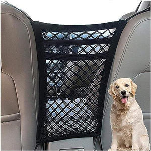 Candora Car Dog Guard Pet Barrier Dog Car Net Barrier with Auto Safety Mesh Organizer Stretchable Storage Bag Universal for Cars, SUVs,3 Layer Pet Dogs Car Driving Accessories Safety Travel