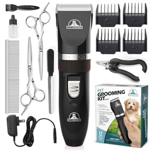 Pet Union Professional Dog Grooming Kit - Rechargeable, Cordless Pet Grooming Clippers & Dog Grooming Accessories, Low Noise & Suitable Dog Clippers, Cat Clippers and for Other Pets (Black)