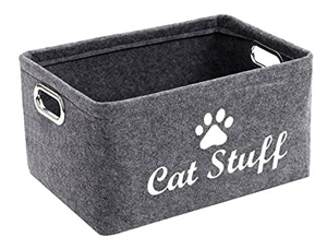 Morezi Felt Pet Toy and Accessory Storage Bin, Basket Chest Organizer - Perfect for Organizing Pet Toys, Blankets, Leashes and Food - Cat - Grey