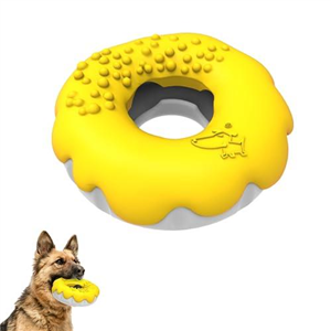 PetBuds Dog Toys Indestructible - Interactive Dog Toys For Boredom - Doughnut Shape Indestructible Dog Toys and Chew Toys For Dogs - 2 in 1 Dog Treat Toy and Dog Chew Toys. (Bright Yellow, Doughnut)