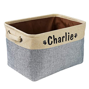 PET ARTIST Collapsible Dog Toy Storage Basket Bin with Personalized Pet's Name - Rectangular Storage Box Chest Organizer for Dog Toys,Dog Coats,Dog Clothing (Gray, M:38cm*28cm*23cm)