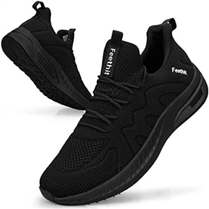 Feethit Trainers Men Running Shoes Tennis Sports Training Walking Gym Athletic Fitness Fashion Sneakers Trainers for Men Breathable Lightweight Comfortable Outdoor Flat Shoes for Jogging All Black UK8