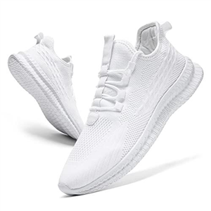 FUJEAK Mens Trainers Shoes Walking Running Gym Slip on Tennis Sneakers Joggers Sport Casual Outdoor Fashion Jogging Shoes Lightweight Breathable Comfortable White Size 8 UK