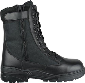 Savage Island Black Leather Army Patrol Combat Boots Side Zip Tactical Cadet Security Military (9 UK)