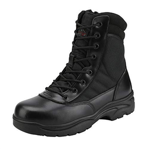 NORTIV 8 Men's Work Boots Leather Motorcycle Combat Boots Side Zipper Outdoor Boots Black Size 9.5 US / 8.5 UK Trooper