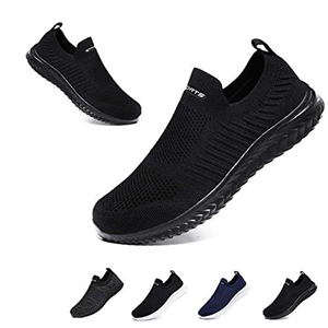 Mens Womens Slip On Trainers Casual Nordic Walking Shoes Breathable Running Shoes Nurse Work Shoes Lightweight Tennis Shoes Soft Mesh Gym Workout Sneakers Black EU46 Convert UK11