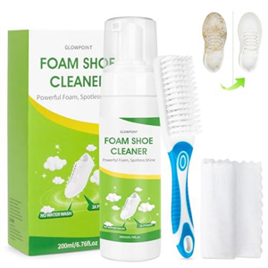 GLOWPOINT Trainer Cleaner, 200ml Shoe Cleaning Kit with Brush & Towel, White Shoe Cleaner Foam Removes Dirt & Stain for White Shoes, Sneaker, Canvas, PU Leather