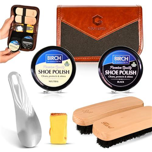 Glo-Earth Shoe Shine Kit, Shoe polish Kit, Premium Quality Travel Brush Kit Horse Hair Brush Polish Black Neutral Buff Quality Premium PU Leather Gift