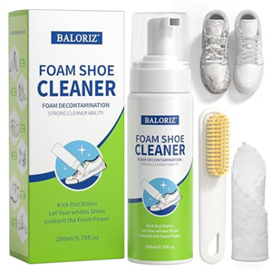 BALORIZ Shoe Cleaner Kit, No-Rinse White Trainer Cleaner Sneaker Cleaner Foam with Brush & Towel for White Shoes, Trainers, Suede, Leather, Tennis, Boots Remove Dirt & Stains(200ml, 6.7floz)