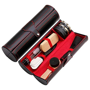 Shoe Polish Kit Cleaning Shine Care Barrel Set PU Travel Shoe Shine Brush kit with Brush Travel Case Luxury Premium Soft Horsehair Bristle Dauber, Wooden Applicator, Shoehorn, Cloth 11 Piece