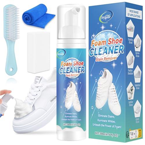 JOYAONE White Shoe Cleaner, Ready Foam Trainer Cleaner, Safe and Gentle Sneakers Cleaner, Shoe Cleaning Kit with Brush and Towel, Shoe Foam Cleaner Suitable for Canvas, Leather, Knit Shoes(200ml)