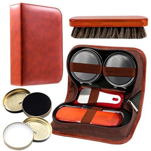 Wilbeva Leather Shoe Polish Kit for Men&Women, Leather Shoe Shine Cleaner with Horsehair Bristle Dauber, 7 in 1 Boot Shoe Care and Cleaning Set with Shoe Polish