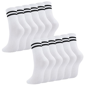 Zuimei 6 Pairs Stripes Socks, Breathable White Sport Crew Socks, Vintage Cushioned Ankle Socks for Women and Men Size 6-11