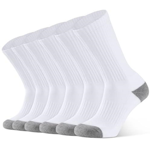 Closemate 6 Pairs Men's Cushion Crew Calf Socks Wicking Athletic Cotton Socks for Sport Training Work (6White, 10-13(L))