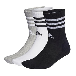 adidas Unisex 3-Stripes Cushioned Crew Socks 3 Pairs, Medium Grey Heather/White/Black/White, 6.5-8