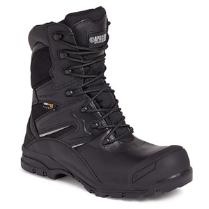 Apache Workwear Men's Combat Safety Boot | UK Size 9 | Composite Anti Scuff Toe Protection | Black Leather High Leg Shoe | Waterproof and Breathable Inner Lining