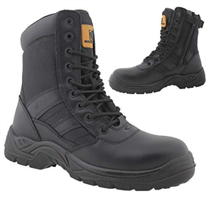 MENS LEATHER COMBAT ANKLE BOOTS STEEL TOE CAP MILITARY COMBAT SAFETY TRAINERS POLICE WORK SHOES (8 UK) Black