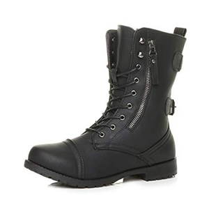 AJVANI Low Heel Flat Zip lace up Military Army Combat Classic Ankle Boots Size 6 39 Black Matte