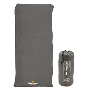 Milestone Camping Rectangular Sleeping Bag for Adults & Kids | Insulated 2 Season for Camping, Hiking, Outdoor Holidays | Grey & Orange | Packs Down Tight | 170cm x 75cm