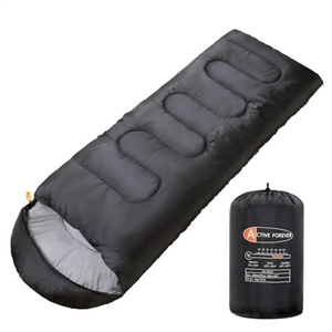 ACTIVE FOREVER Rectangular Sleeping Bag 3 Seasons - Lightweight Camping Sleeping Bags for Kids and Adults Indoor & Outdoor, Sleeping bag with Compression Sack for Hiking Backpacking, Black