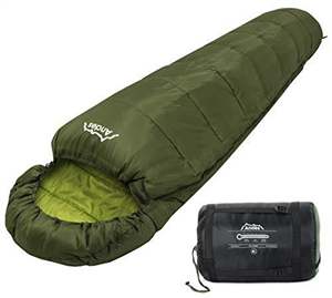 Andes Nevado 400 Mummy Sleeping Bag Warm 400GSM Filling - Compression Carry Bag Included - Ideal For Camping, Hiking, Backpacking, DoE Awards, Festivals Waterproof