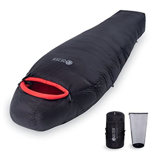 QEZER Winter Sleeping Bag for Adults, Lightweight Down Sleeping Bag -20 Degree C for Cold Weather Camping and Mountaineering Outdoor with 660 FP Duck Down (1000g down, Black)