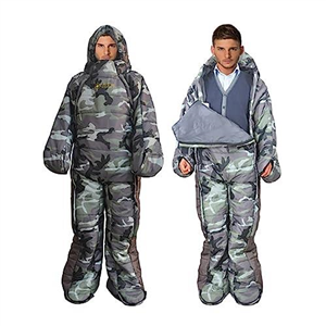 72" Large Wearable Human Sleeping Bag Zipped Foot Opening Design Free Size Ultralight Hoodie Quilted Warm Thermal Coat for Adults Winter or Outdoor 4 Season Camping