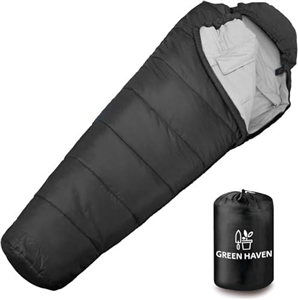 Green Haven Mummy Sleeping Bags 150GSM with Inner Pocket - Waterproof, Lightweight Sleeping Bag for Camping & Outdoor Activities - 3 Season Sleeping Bags for Spring, Summer, and Early Autum - Black