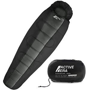 Active Era Professional 300 Warm Mummy Sleeping Bag - 300 GSM Double Layer Filling, 2-3 Season for Camping, Hiking, Outdoors - Black