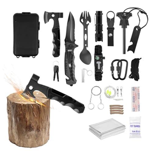 Emergency Survival Kit, 18 in 1 Outdoor Survival Equipment Emergency Tool, Includes Rescue Blanket, Flashlight, Multi-purpose Spoon, Fishing Kit Etc, for Camping Hiking Hunting Outdoor adventure