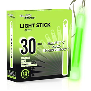 Glow Fever Glow Sticks Bulk, Emergency Safety Military 6'' Lightsticks, Light Up Ultra Bright With 12 Hours Duration For Hiking Party Camping Blackouts Hurricane Shelter Survival Kit (Green, 30PCS)