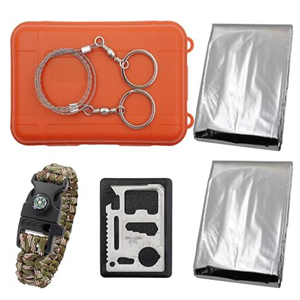 Wild Emergency Survival Kit - Airtight Survival Box,with Thermal Blankets, Survival Bracelet, Whistle, Compass,Mini Saw,11 in 1 Card Multitool,for Camping,Outdoor Travel, Hiking Or First Aid