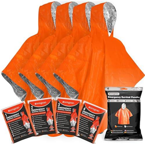 aZengear Emergency Survival Poncho (4pc) Thermal Mylar Foil Coating Blanket for Heat Retention and Rain | Reversible with Hood | Waterproof, Windproof, Portable, Hands-free, Outdoor Kit