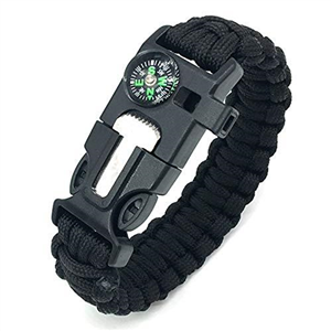 Outdoor Survival Bracelet. Multi-function Survival Kit with Flint Fire Starter, Compass, Whistle and Parachute Cord Buckle for Hiking Camping, Boating Emergency or Other Outdoor Activities.