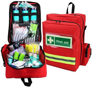 EVAQ8 First Response First Aid Kit in Red Rucksack British Standard Compliant UK Assembled