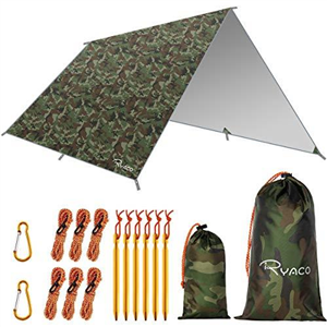 RYACO Hammock Rain Fly Tent Tarp, 3m x 3m Tarpaulin Portable Sunshade Lightweight Waterproof Groundsheet Windproof Camping gazebo Picnic Mat Anti UV Sun Shelter for Camping Travel Beach (Camo No.1)