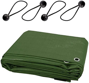 3 x 3 m Green Tarpaulin Waterproof Furniture Caravan Cover Sheet Multipurpose + 4 Bungee Balls