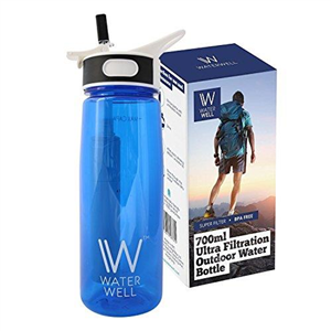 WaterWell Water Filter Bottle, BPA-Free Tritan, 2-Stage Filter with 1,000L Lifespan, Removes Chlorine, Organic Impurities, Microplastics for Travel, Hiking, Leak-Proof Bottle Flip Lid, Blue-700ml