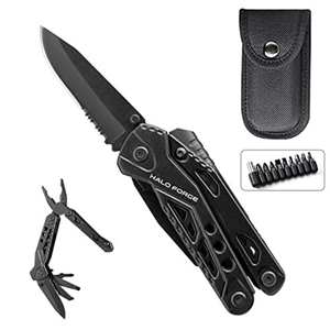 HALO FORGE 13 in 1 Camping Multi Tool: Premium Stainless Steel Gadgets - Fishing EDC Small Utility Kit: Pliers, Rope Cutter, File, Saw, Screwdriver, Mens Gifts for Festival