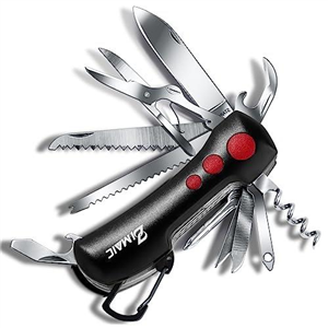 ZIMAIC Multi Tool Knife UK Legal Carry Under 3" Inches with Utility Karabiner Clip. 12 Function Includes Scissors Saw Knife Bottle and Can Opener Cork Screw Drivers and More