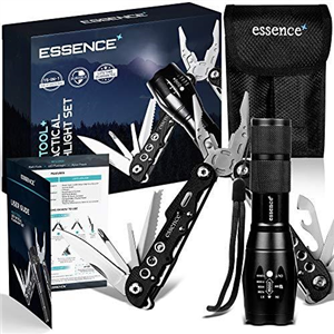 essence’ Multi Tool Pliers & Led Tactical Torch Set - Bright Powerful Zoom Focus Flashlight - 15in1 Stainless Steel Portable Pocket Multi-tool - Perfect Hand Tools for Camping DIY Outdoor Survival Kit