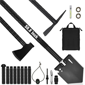 iunio Survival Shovel Axe, Military Camping Shovel,Camping Axe, Multi Tool, Pickaxe, with Carrying Bag Multi-Function Adjustable Portable Folding Shovel Sets for Outdoor Hiking, Hunting, Expedition