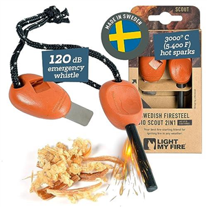 Light My Fire Swedish Flint Fire Starter Ferro Rod Survival Tools SCOUT Fire Steel Bushcraft Camping Gear Flint and Steel Fire Starter Kit 2-in-1 Fire Flint and Striker 3,000 Strikes