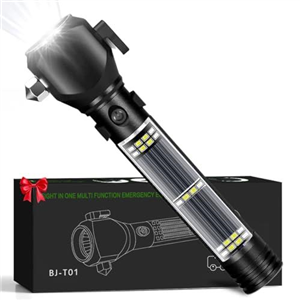 Serjur Multi Function LED Torch Battery Powered,USB Rechargeable Solar Powered Hand Flashlight with Glass Breaker,Seatbelt Cutter,Alarm and Phone Charger, Car LED Tactical Flashlight for Emergencies