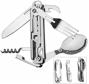 Camping Cutlery, Detachable 5-in-1 Folding Stainless Steel Folding Multifunctional Pocket Tableware Set for Camping and Picnics Hiking Daily Carry