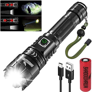 Shadowhawk Torches LED Super Bright, 500000 Lumens Rechargeable LED Torch, USB Tactical Flashlight, XHP70.2, IP67 Waterproof, 5 Light Modes Zoomable, for Camping Hiking Emergency